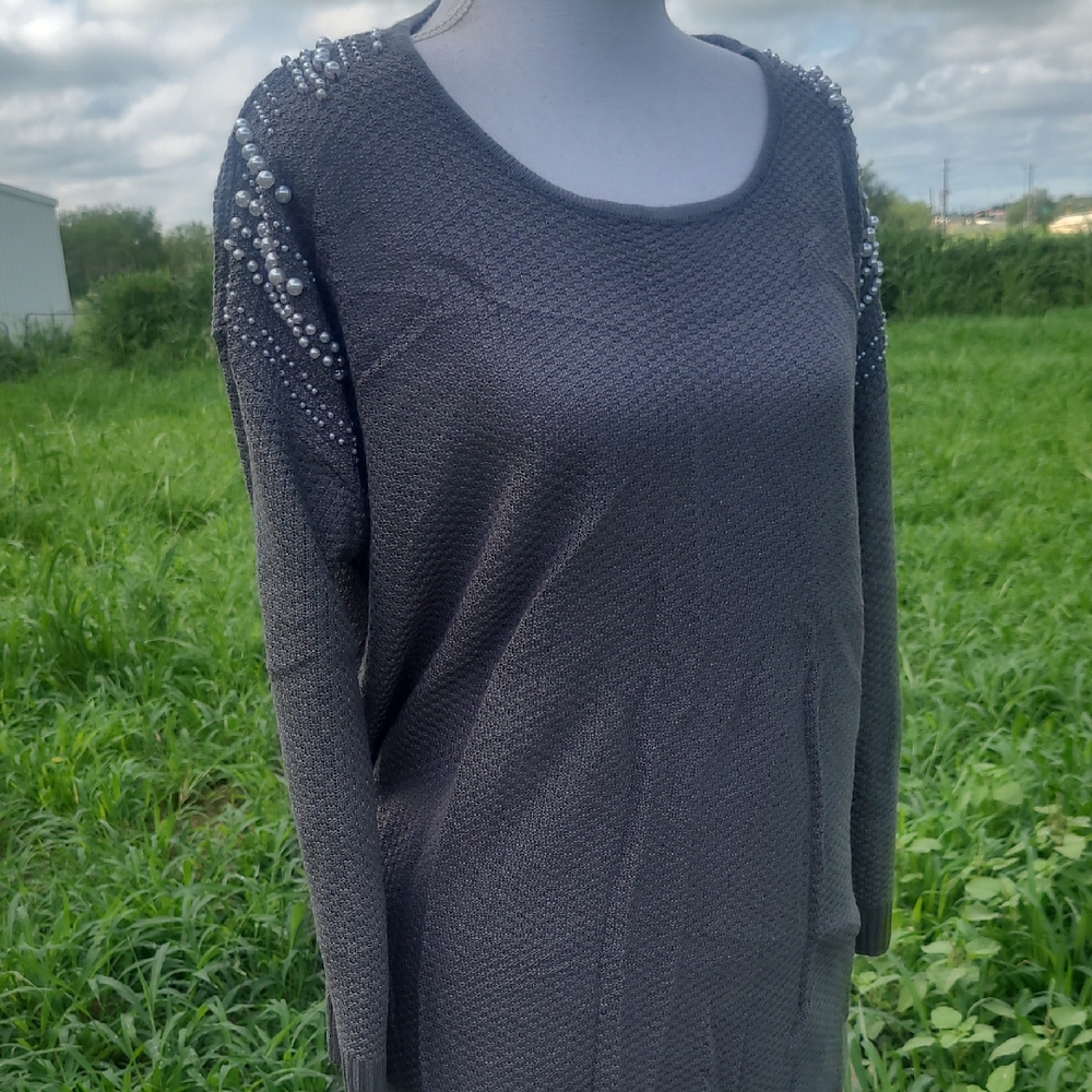 Cato Charcoal Gray Knit Top with Branded Neck Label
